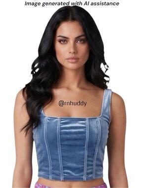 Stitch & Pine L blue crushed velvet corset look tank